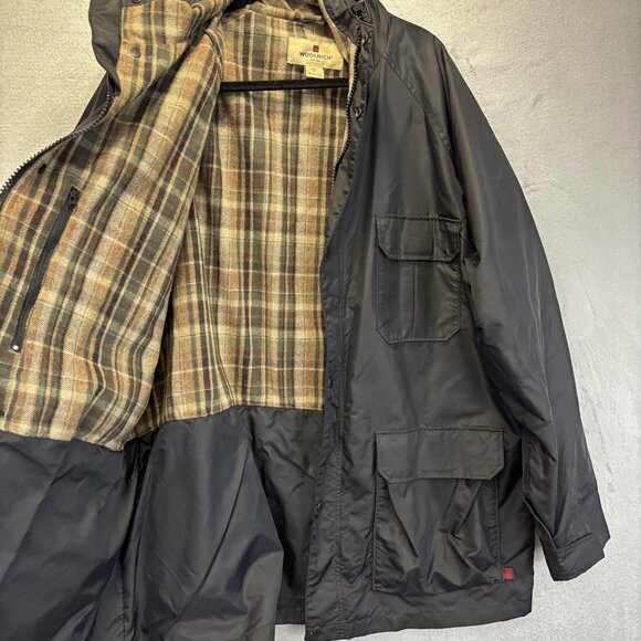 Woolrich Wool Lined Field Coat Mens Sz XL Black Plaid Hood Zip Guide Field 16038 - Picture 2 of 16